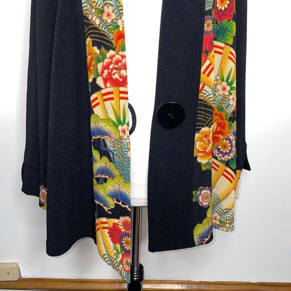 MOONLIGHT Y & S Fashion Jacket Black Floral Asian Art to Wear Lagenlook Size XL - Picture 5 of 16